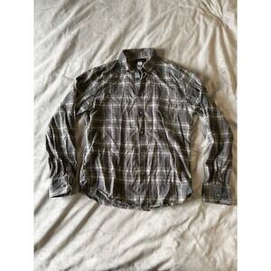 Structure Mens Slim Fit Grey White Plaid Long Sleeve Button Down Shirt Size M